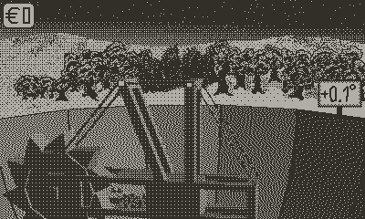 a illuminated microscope on a table with a chair in a dark exhibition space